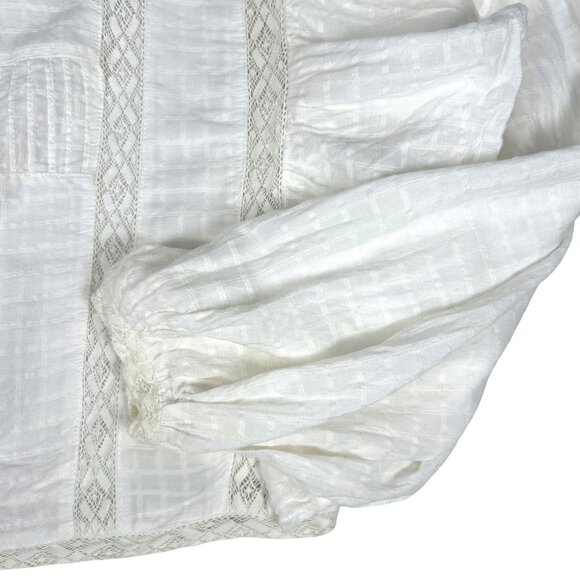 Zara Lace Cotton Blouse: Women's Romantic Peasant Top with Balloon Sleeves - Picture 6 of 12